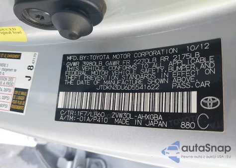 2013 Toyota Prius Four from USA, damaged, VIN JTDKN3DU6D5541622